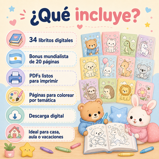 Mega Pack de 34 Libritos para Colorear + Bonus Mundialista Argentina 🇦🇷 | PDF Digital Imprimible
